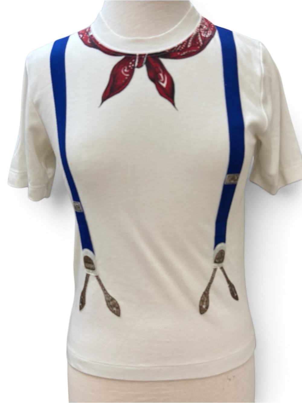 Vintage 70s Little Lisa Novelty Suspender Bandana T Shirt Western Americana M